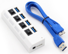 USB-������������ HRS A29 (������������ HUB) �� 4 ����� � ������������ (50 ��) (USB 3.0 - AM/MicroBM) (�����)